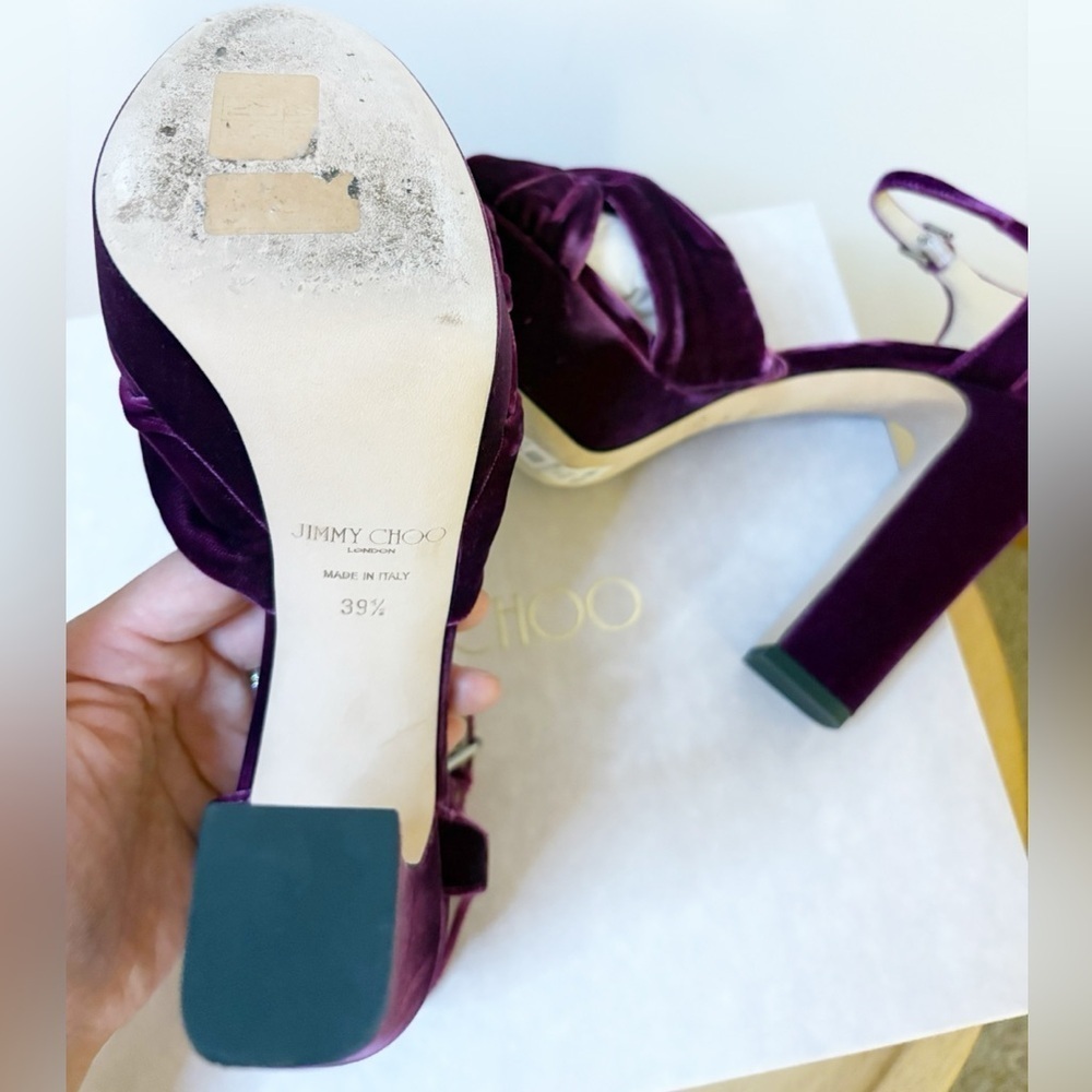 Jimmy Choo Heloise Cassis Velvet Platform Heels - Picture 11 of 11